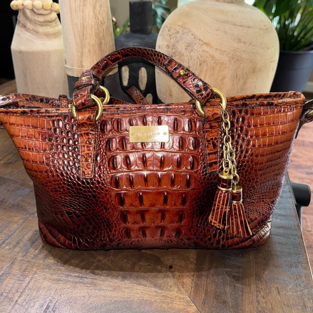 Brahmin Brown Crocodile Embossed Leather Bag